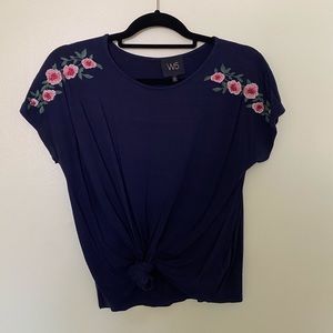 Navy blue top with pink flowers